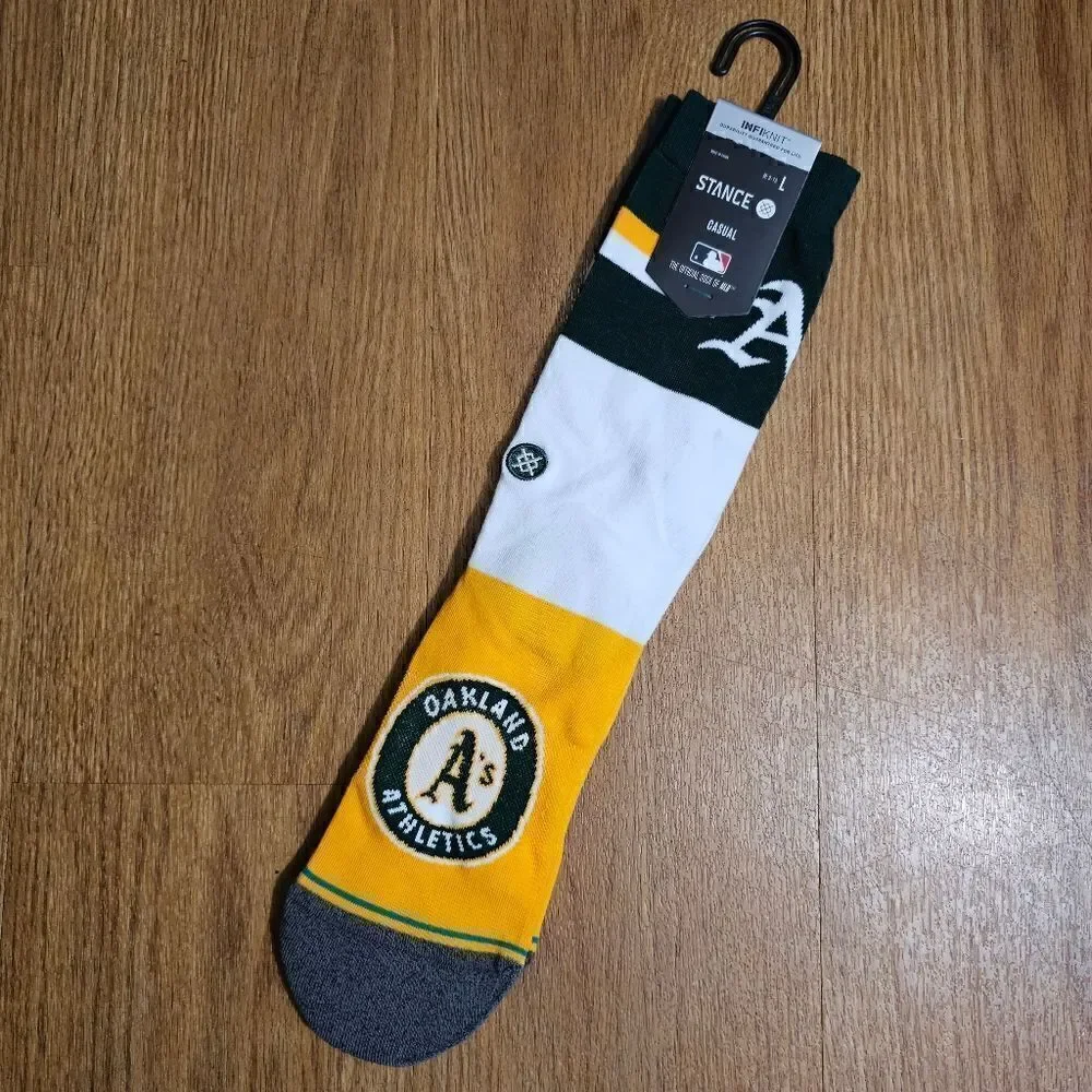 Stance Oakland Athletics OAK Color Crew Socks Size Large L Whie Green Yellow New